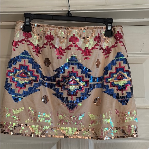 Express Blue Pink Sequin Mini Skirt Cocktail - Picture 2 of 4